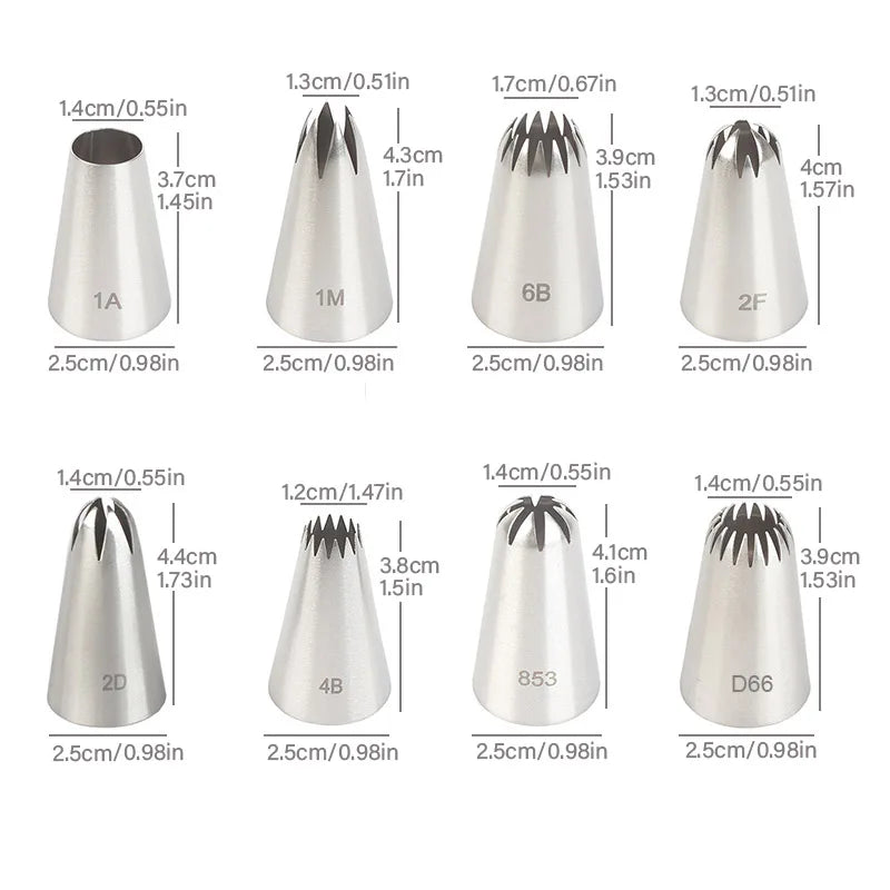 8-Piece Stainless Steel Icing Piping Nozzle Set