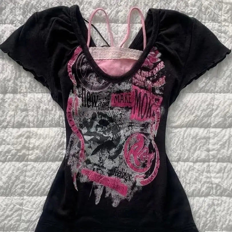 Y2K Vintage Black Two Piece T-shirt