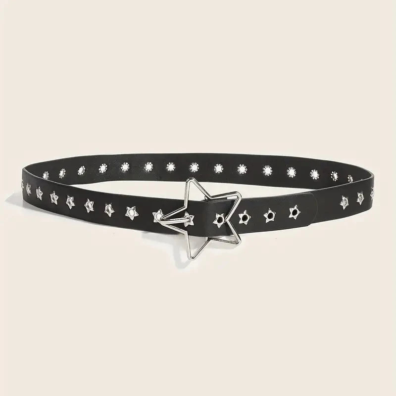 Y2K Punk Star Eyelet Black Rivet Belt