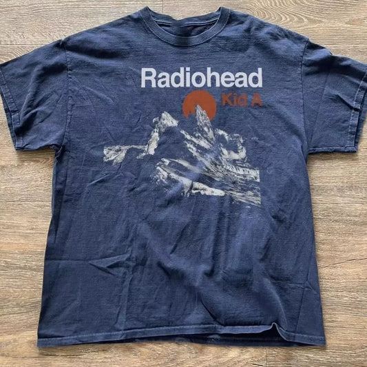 Kid A Albums Band Tour Navy Unisex T Shirt Reprint S-4XL Breathable Sweat-absorbing Versatile Alphabet Pattern