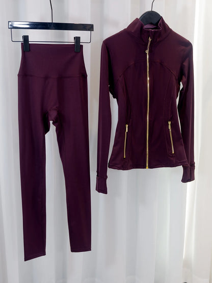 Women's Define Gold Zipper Cropped Jacket and Breathable Yoga Pants Set