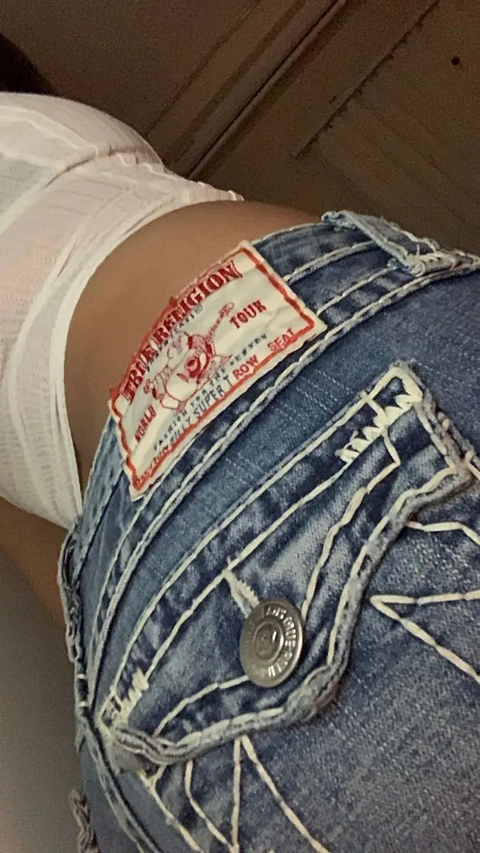 Retro Pocket Embroidery Blue Baggy Jeans