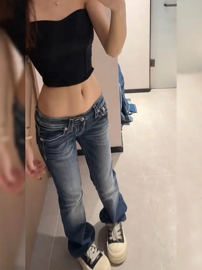 Women's Y2K Gothic Embroidery Hot Diamonds Denim Jeans