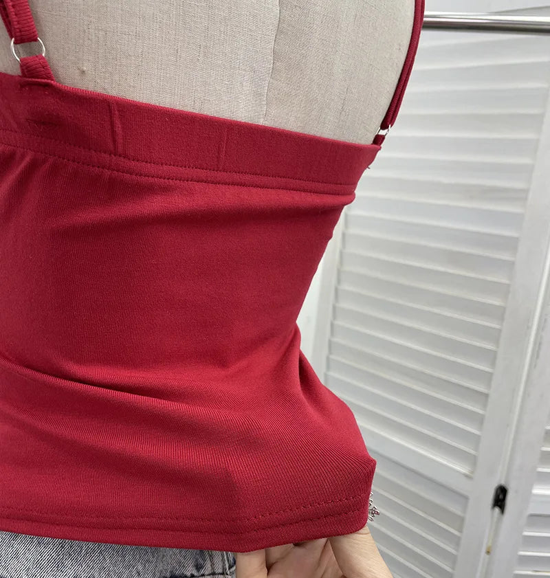 Women's Raw-edge Denim Stitching Spaghetti Strap Camisole Top