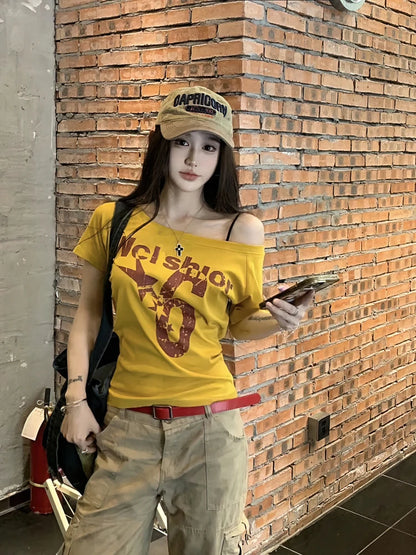 Y2k Women's Sport Summer Off shoulder Top