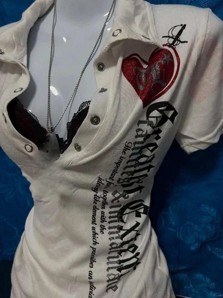 Y2k Japanese Letter Printing Vintage Tops