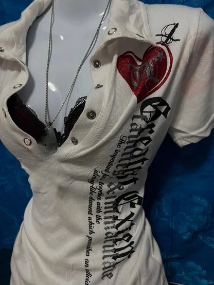 Y2k Japanese Letter Printing Vintage Tops