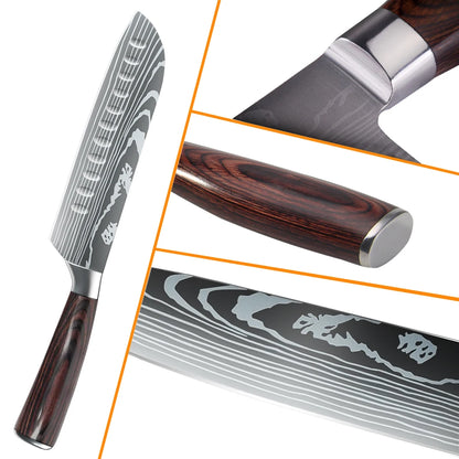 7CR17 8PCS Stainless Steel Sharp Damascus Pattern Sharp Chef Knives Set