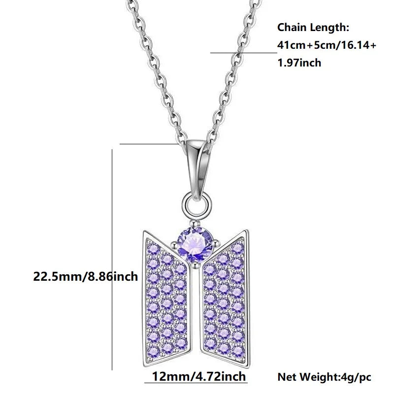 BTS Necklace with Crystal-tone Zircon Alloy Pendant Gift