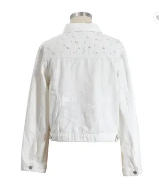 Women's Ripped Vintage Pearl Denim Jacket