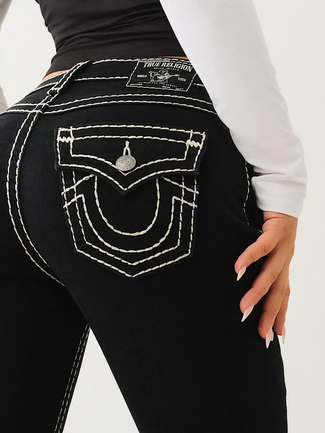 Retro Pocket Embroidery Blue Baggy Jeans