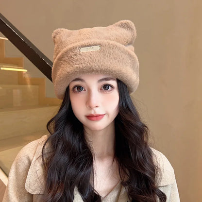 Autumn and Winter Teddy Bear Ear Plush Hat