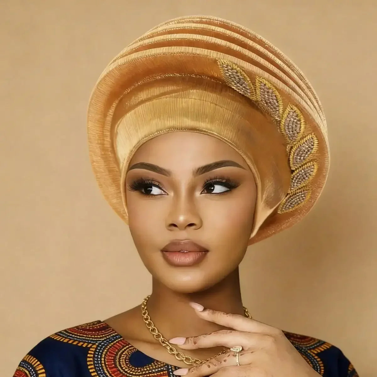 Pleated Leaf Turban Hat, Elegant Chiffon Head Wrap