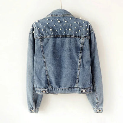 Women's Ripped Vintage Pearl Denim Jacket