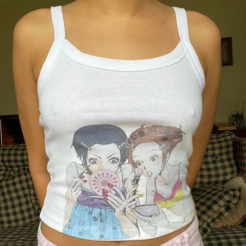 2000s Y2k style Printing Women Trash Casual Vest Tops women Short Crop Tops Aesthetic punk Streetwear Female Tops Gothic vest