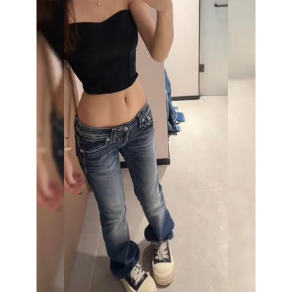 Women's Y2K Gothic Embroidery Hot Diamonds Denim Jeans