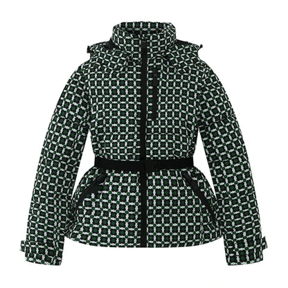 Women's Winter Hooded High Waist Padded Sport Parkas Coats with Belt