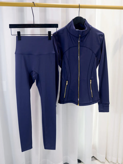 Women's Define Gold Zipper Cropped Jacket and Breathable Yoga Pants Set