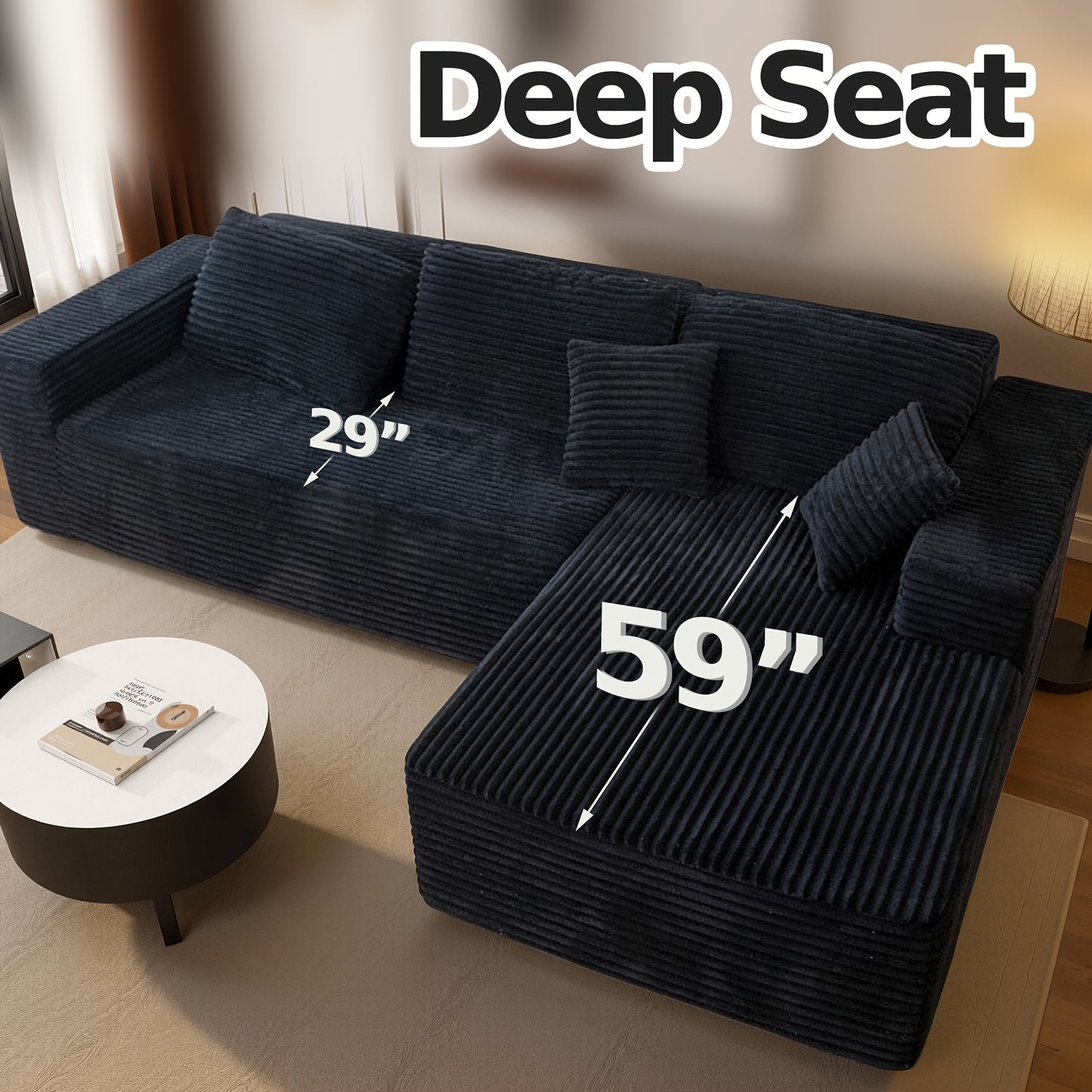 Oversized L Shaped Couch With Chaise  No Assembly Required