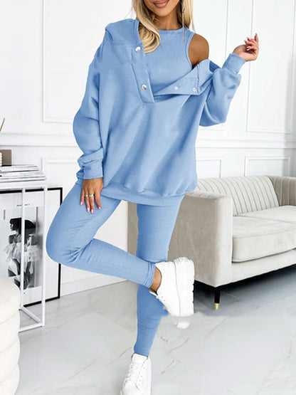 3pcs Women's Loose Hooded Sports Suit
