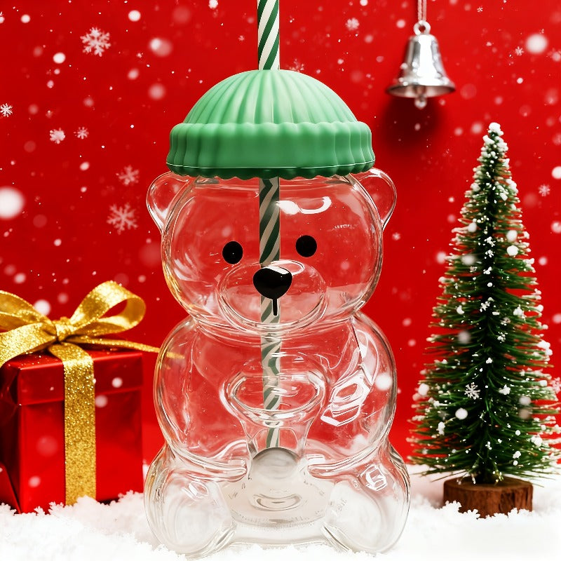 20 oz Cute Bear Glass Cup with Straw