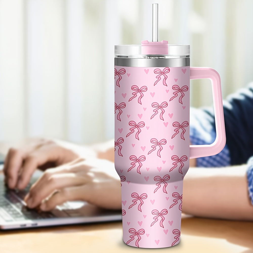 40oz Pink Bow Print Stainless Steel Insulated Tumbler