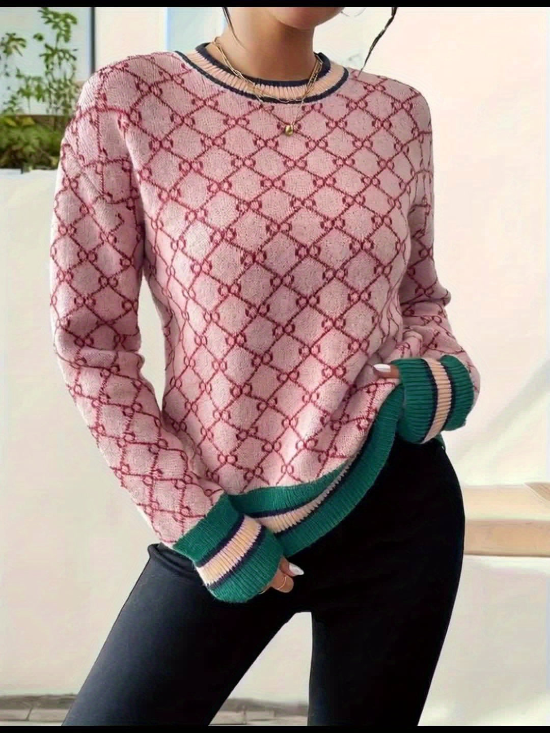 Women's Pink Elegant Geometric Sweater