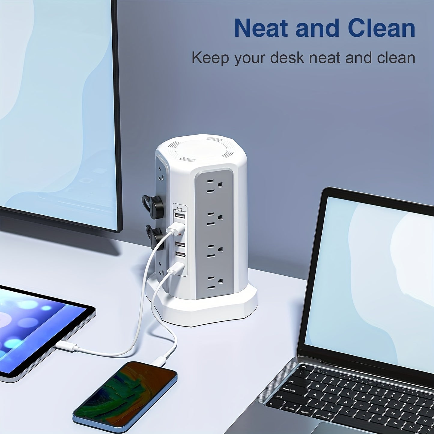 LEVEL 4 Upgraded 16 AC Outlets Power Strip Tower with USB/USB C Port