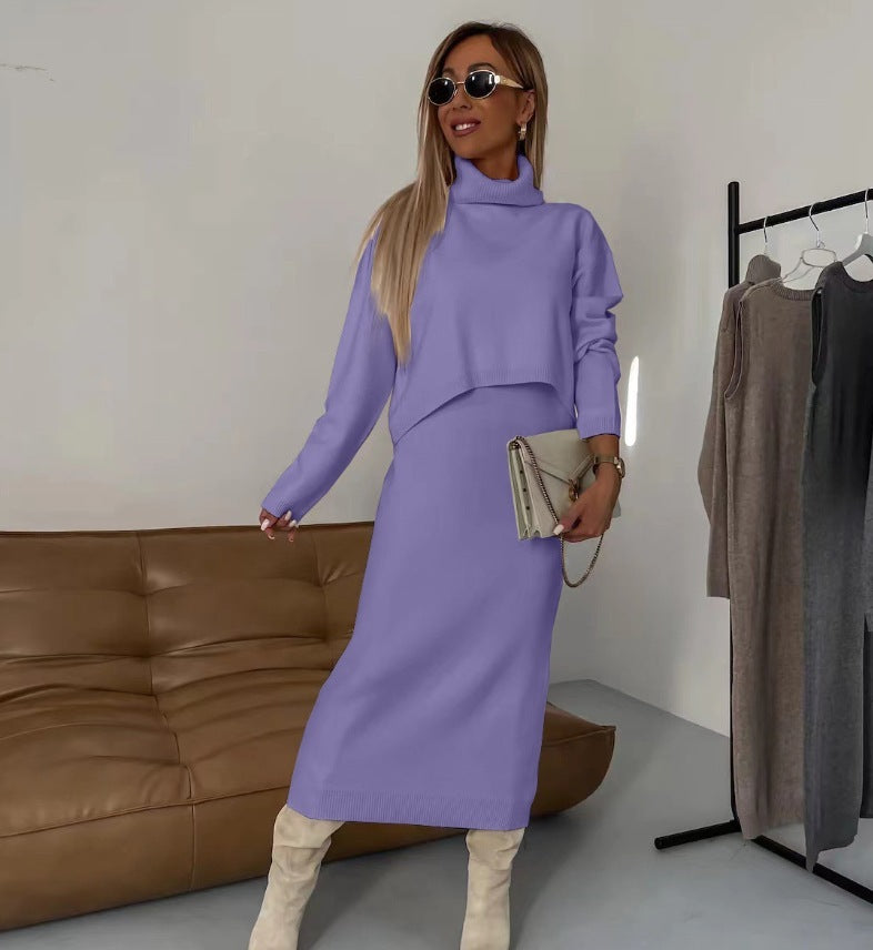 2pcs Women's Lazy Style Knitwear Elegant Skirt Set