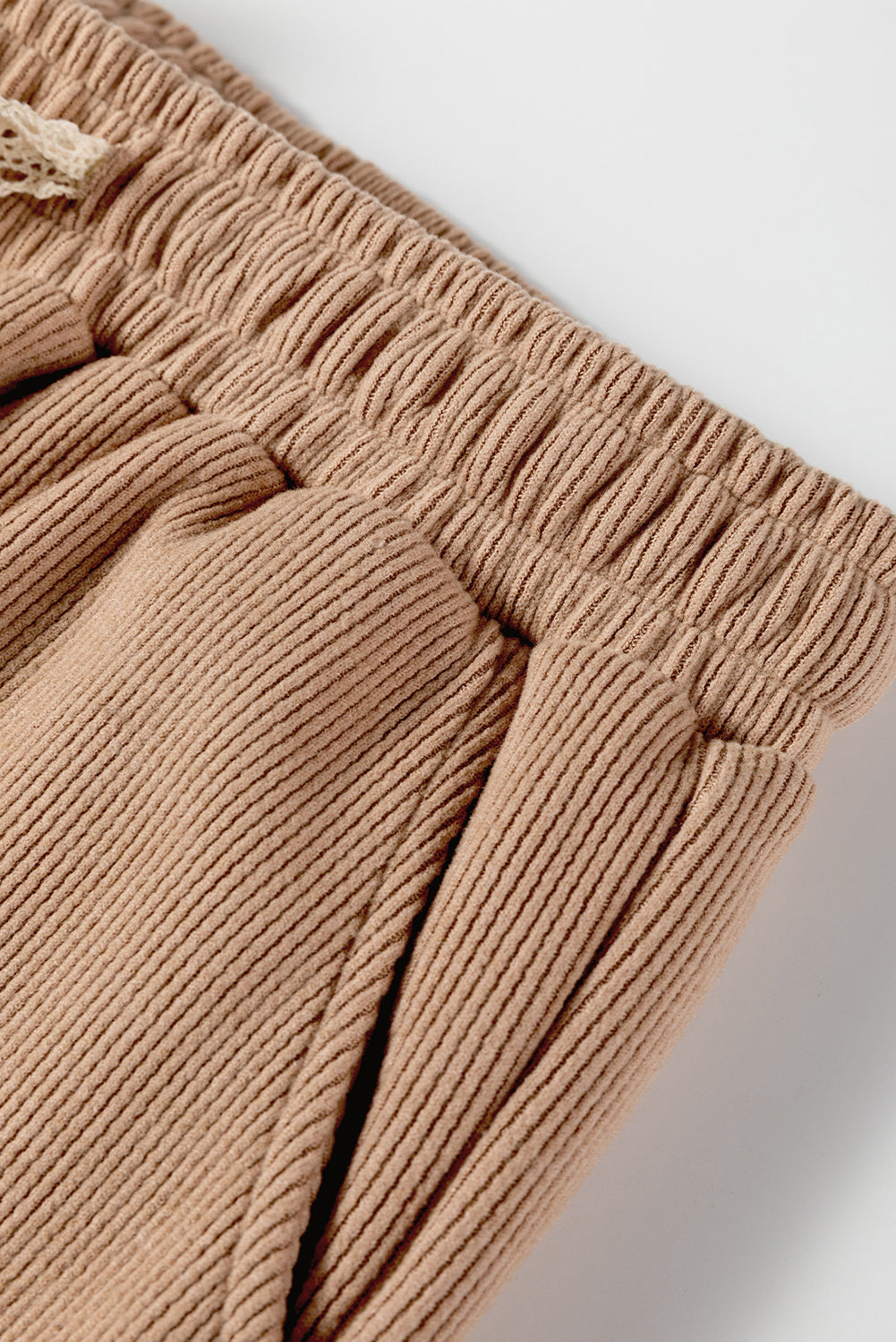 Casual Lace Drawstring Pullover Hoodie and High Waist Pants Corduroy Suit