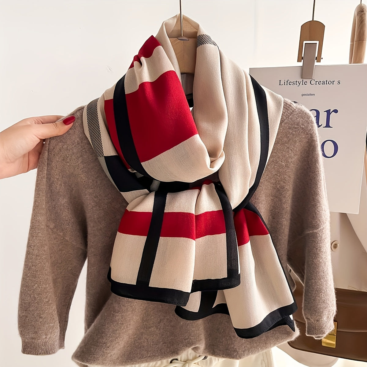 Soft Warm Color Block Striped Scarf