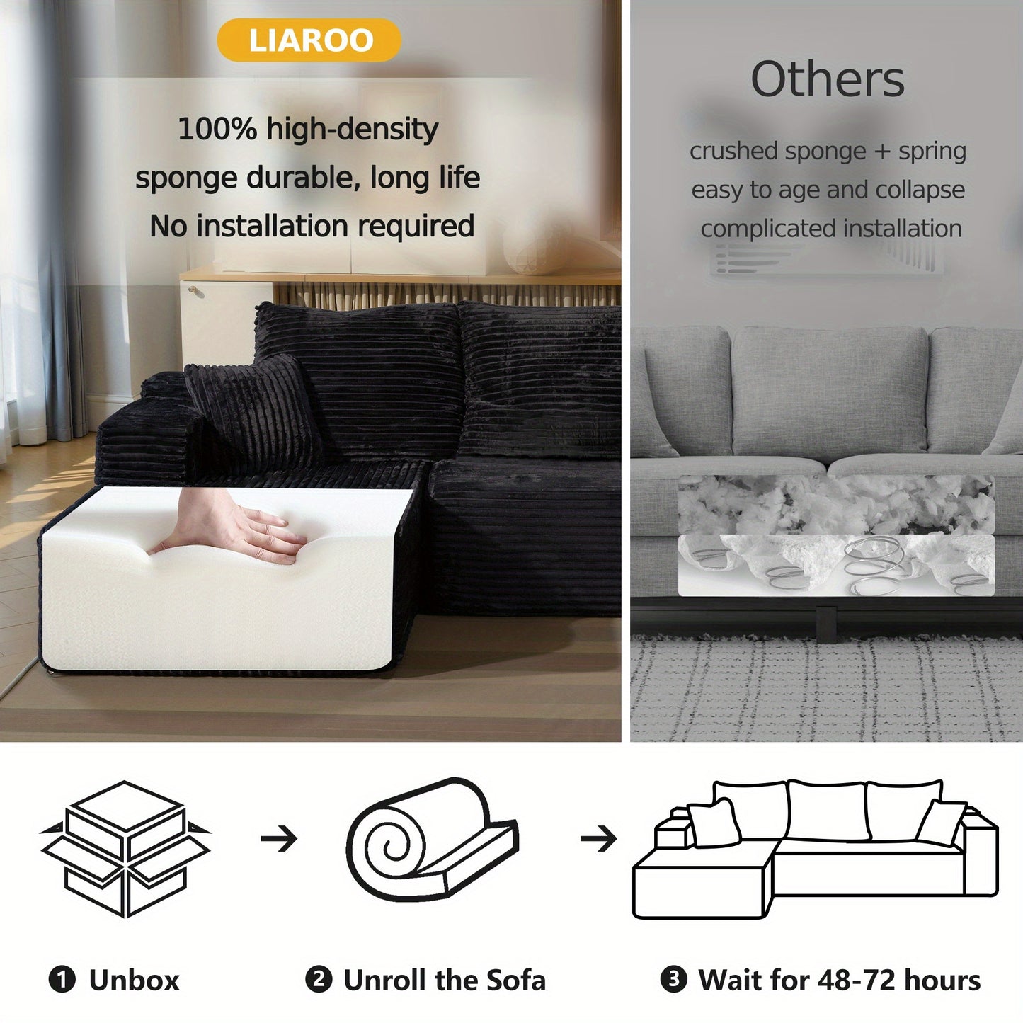 Oversized L Shaped Couch With Chaise  No Assembly Required