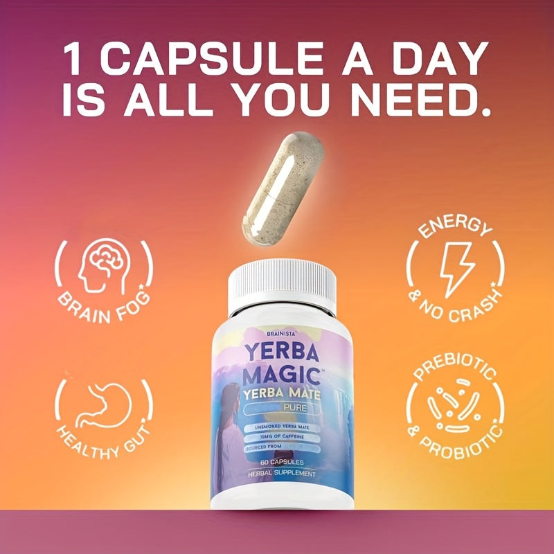 60 Capsules (1 Month Supply) - Natural Yerba Mate Energy Booster with B Vitamins,