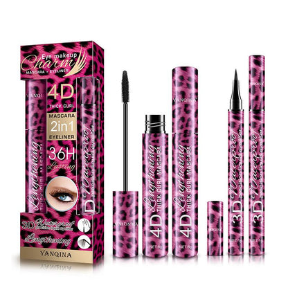 4D Fiber Leopard Waterproof Black Mascara + Eyeliner Pen Set