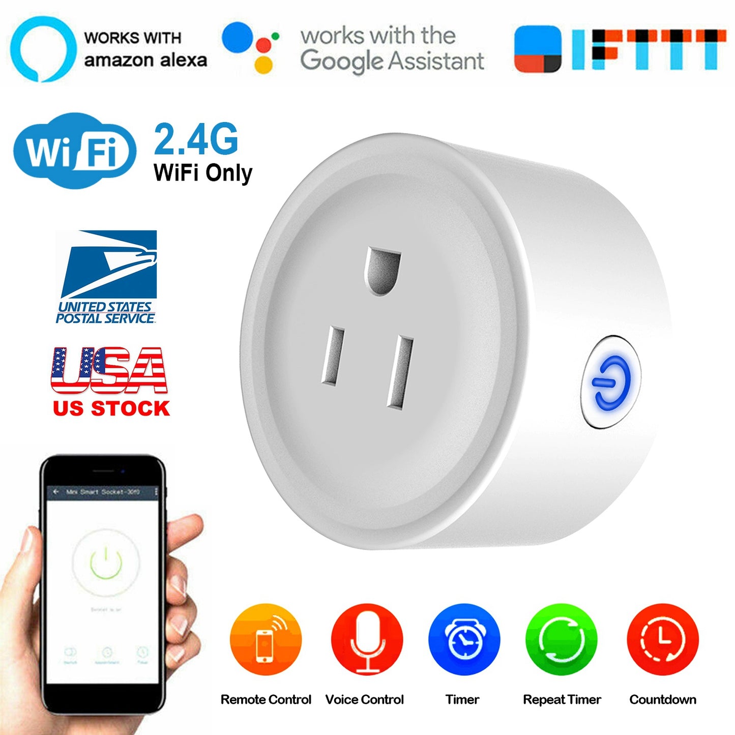 Wireless WiFi Smart Plug Outlet  Alexa Google US