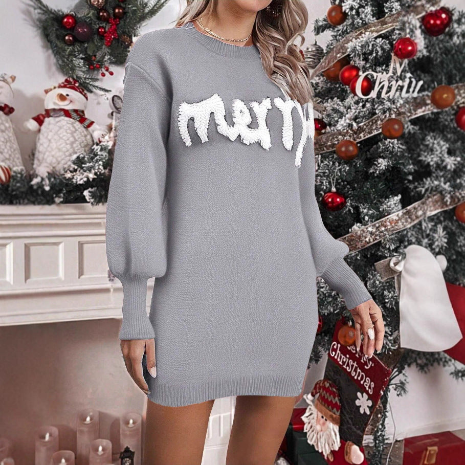 Women's Merry Graphic Sequin Sleeve Turtleneck Sweater Dress
