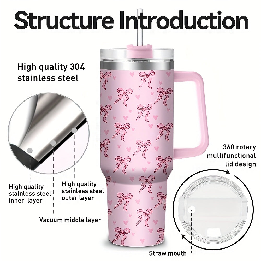 40oz Pink Bow Print Stainless Steel Insulated Tumbler