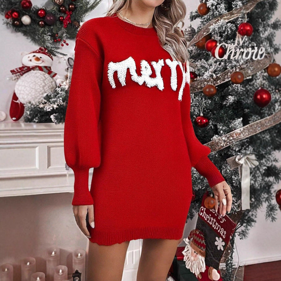 Women's Merry Graphic Sequin Sleeve Turtleneck Sweater Dress