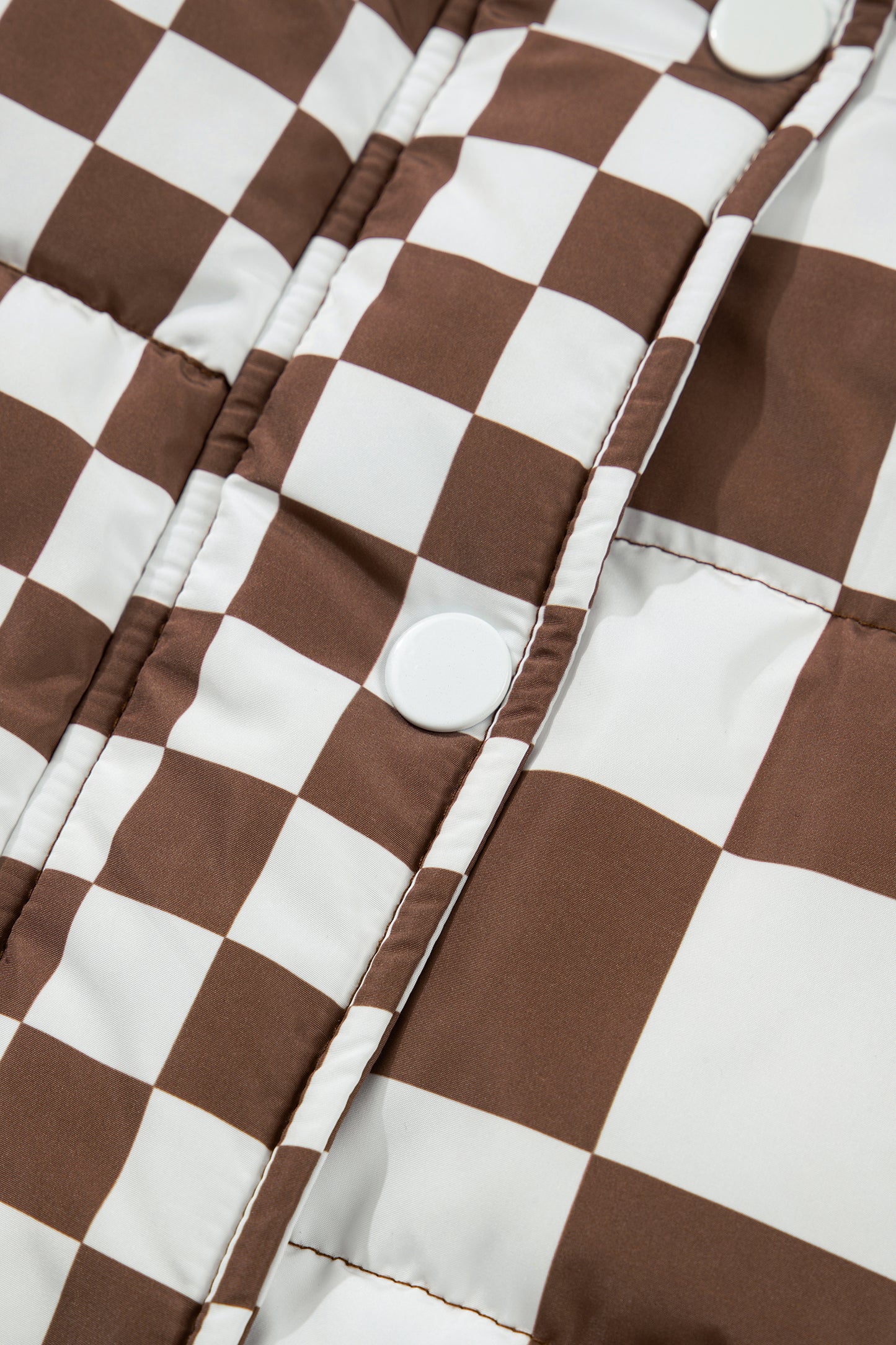 Brown Double Checked Stand Collar Cropped Puffer Vest