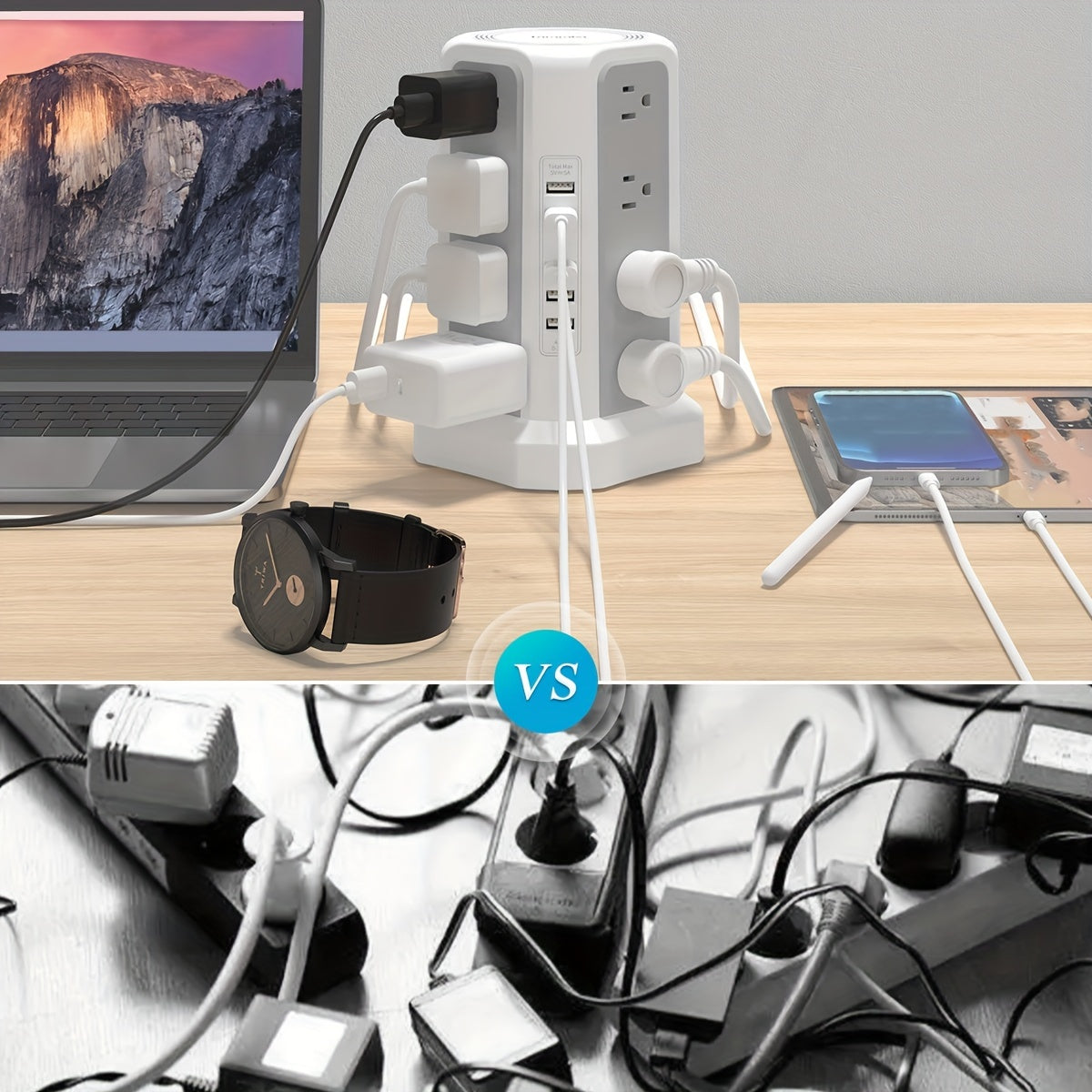 LEVEL 4 Upgraded 16 AC Outlets Power Strip Tower with USB/USB C Port
