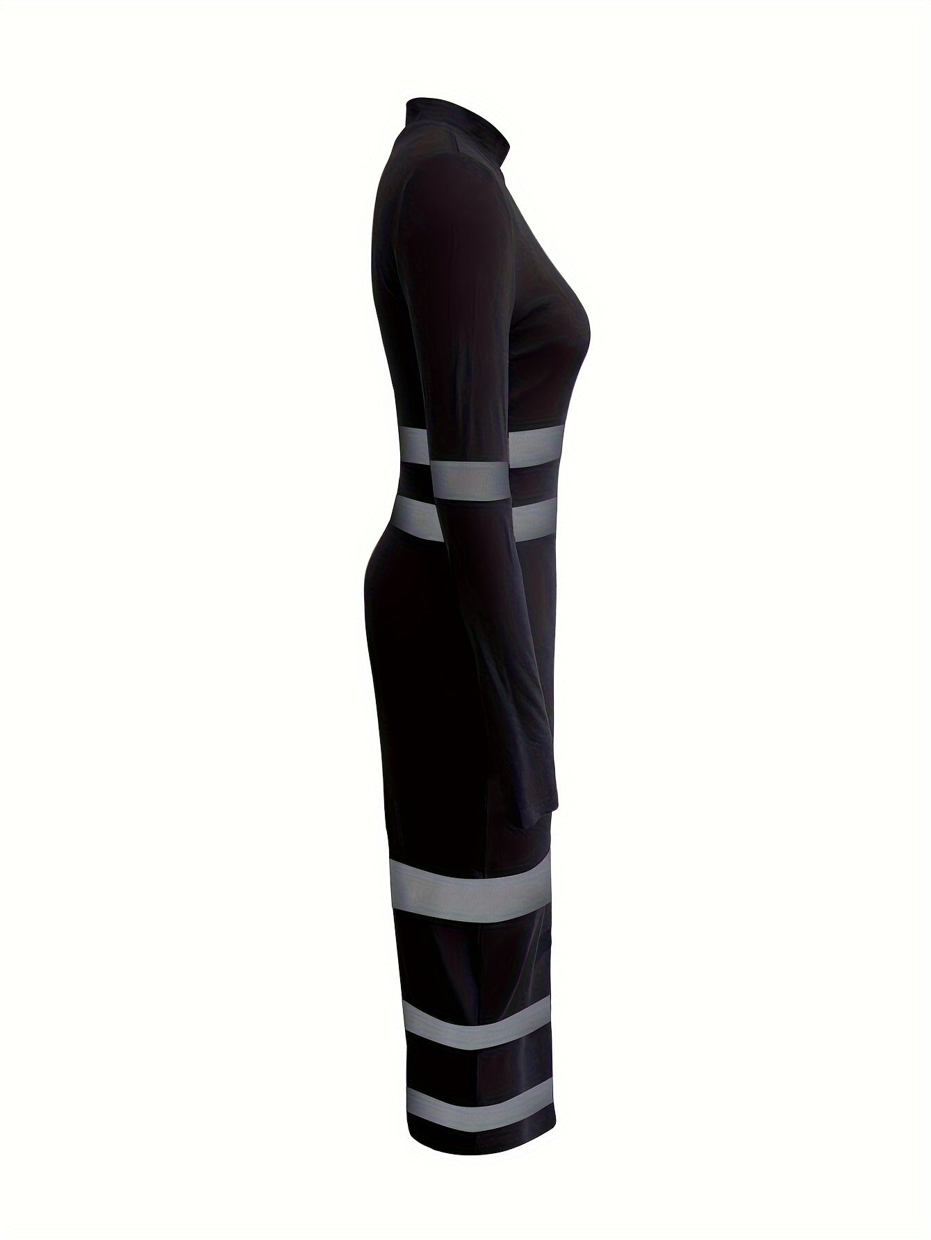 Mesh Panel Long Sleeve Slim Dress