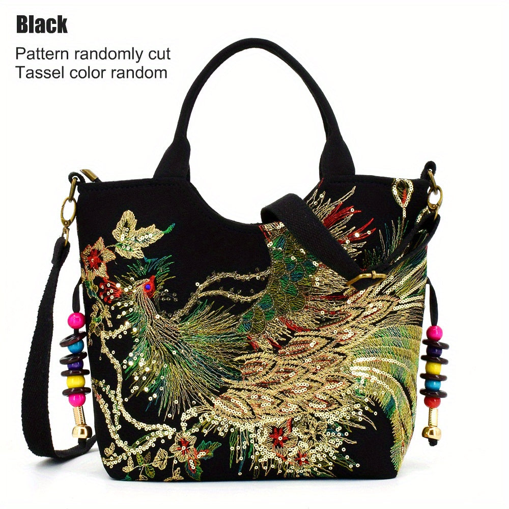 Fashion Satchel Retro Style Embroidered Satchel Bag with Removable Strap