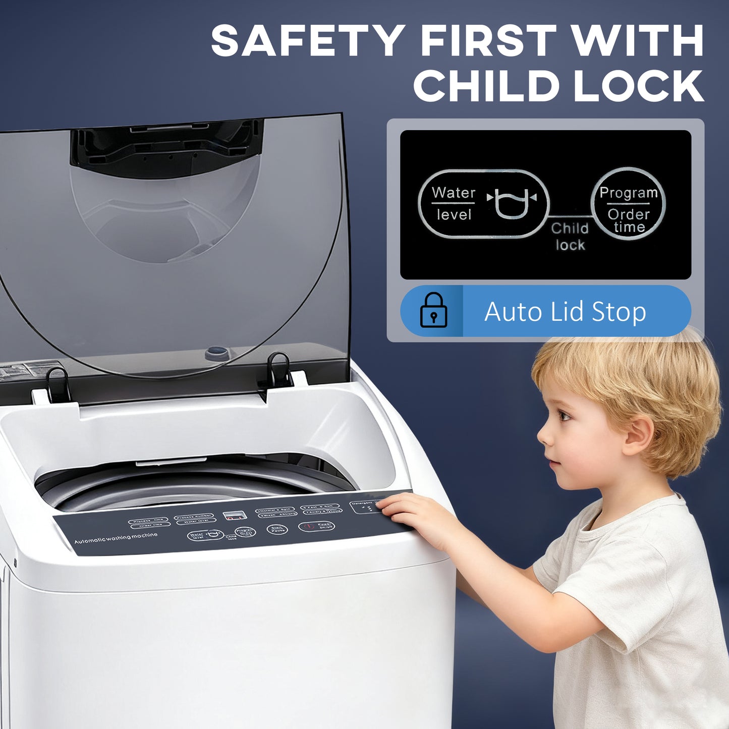 Full Automatic Compact Washing Machine with 8 Programs and 6 Water Levels