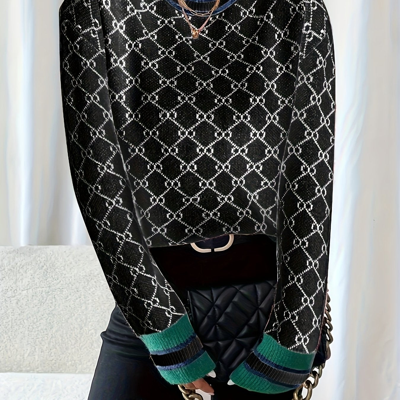 Women's Pink Elegant Geometric Sweater