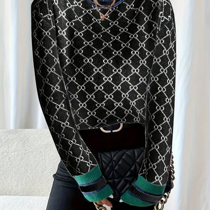 Women's Pink Elegant Geometric Sweater