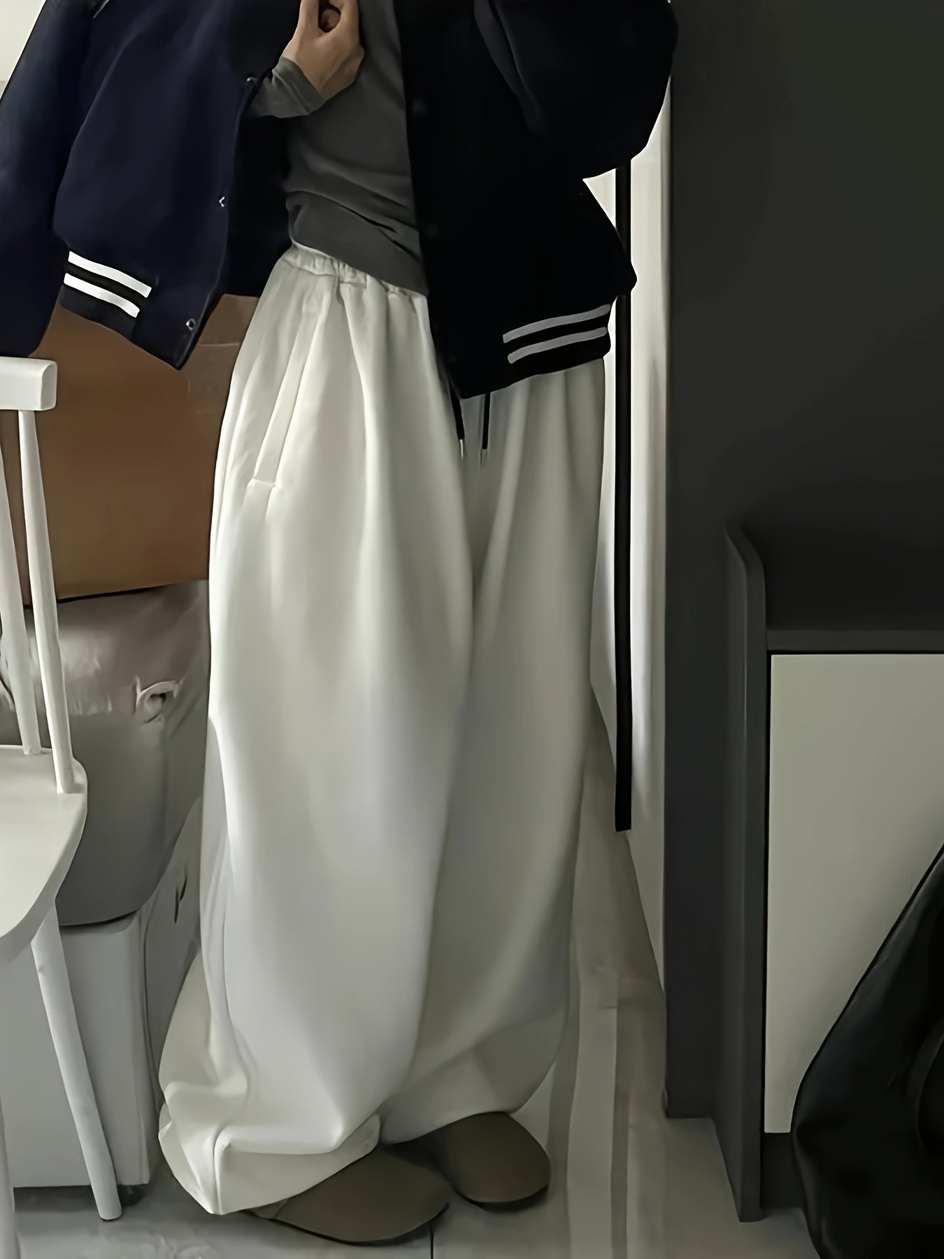 Women's Y2K High-Waisted Wide-Leg Gray Polyester Sweatpants