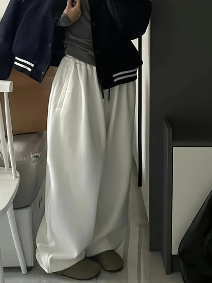 Women's Y2K High-Waisted Wide-Leg Gray Polyester Sweatpants