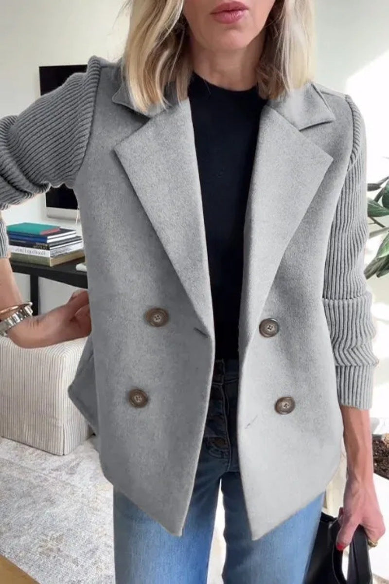 Women's Double Breasted Knitted Sleeves Lapel Jacket
