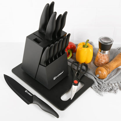 16 Pieces German Knife Stainless Steel Kitchen Block Set with Cutting Board and Sharpener