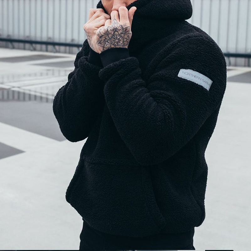 Men's Plush Hooded Hoodies Sweatshirt With Big Pocket